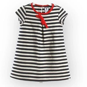 BUSY BEES Knit Dress Black White Striped With Bow Shirt Sleeveless A-Line Size 8